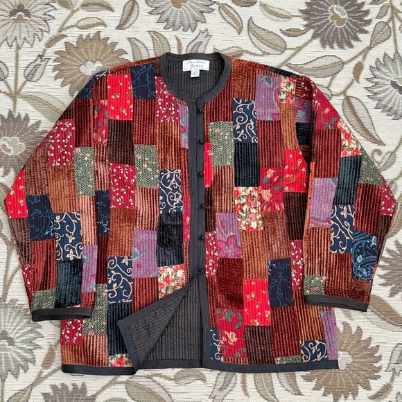 Vintage Sam Hilu’s Patchwork Quilted Jacket Coat Floral Velvet Boho L Large - Picture 3 of 6